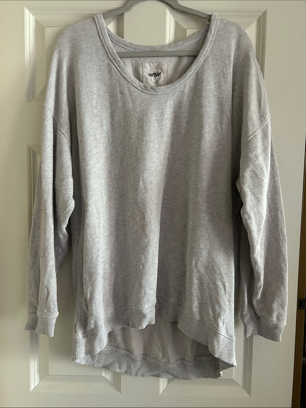 aerie Light Gray Scoopneck Pullover Sweatshirt distressed back M
